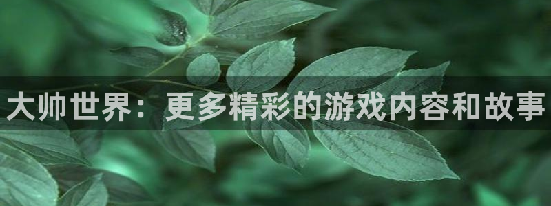 赢咖娱乐登陆测速：大帅世界：更多精彩的游戏内容和故事